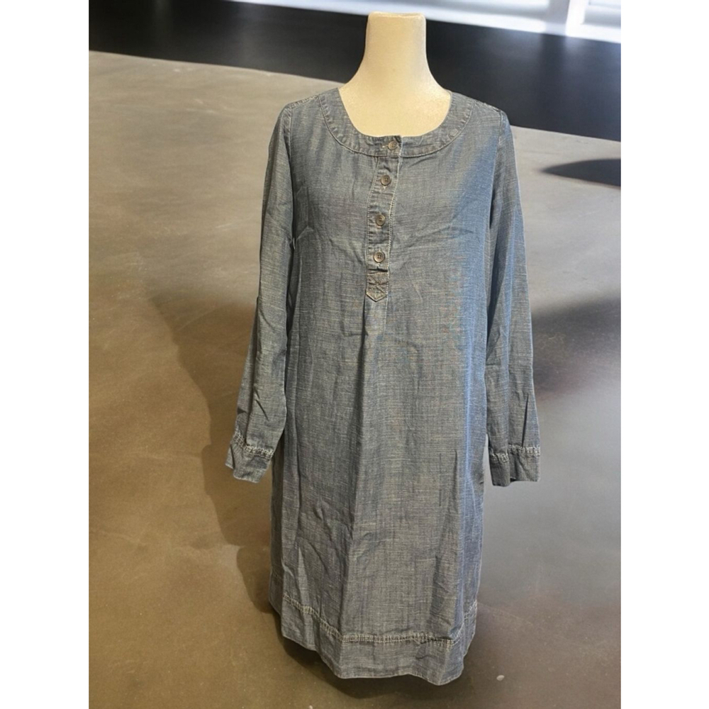 Size XS J. Jill Blue Linen Blend Long Sleeve Dress pockets buttons chambray